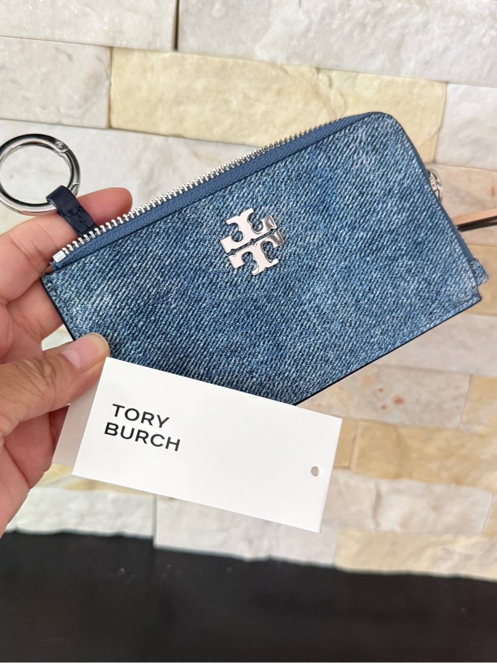 New‼️Tory Burch Britten Zip Card Case 180075 Oceanside $160